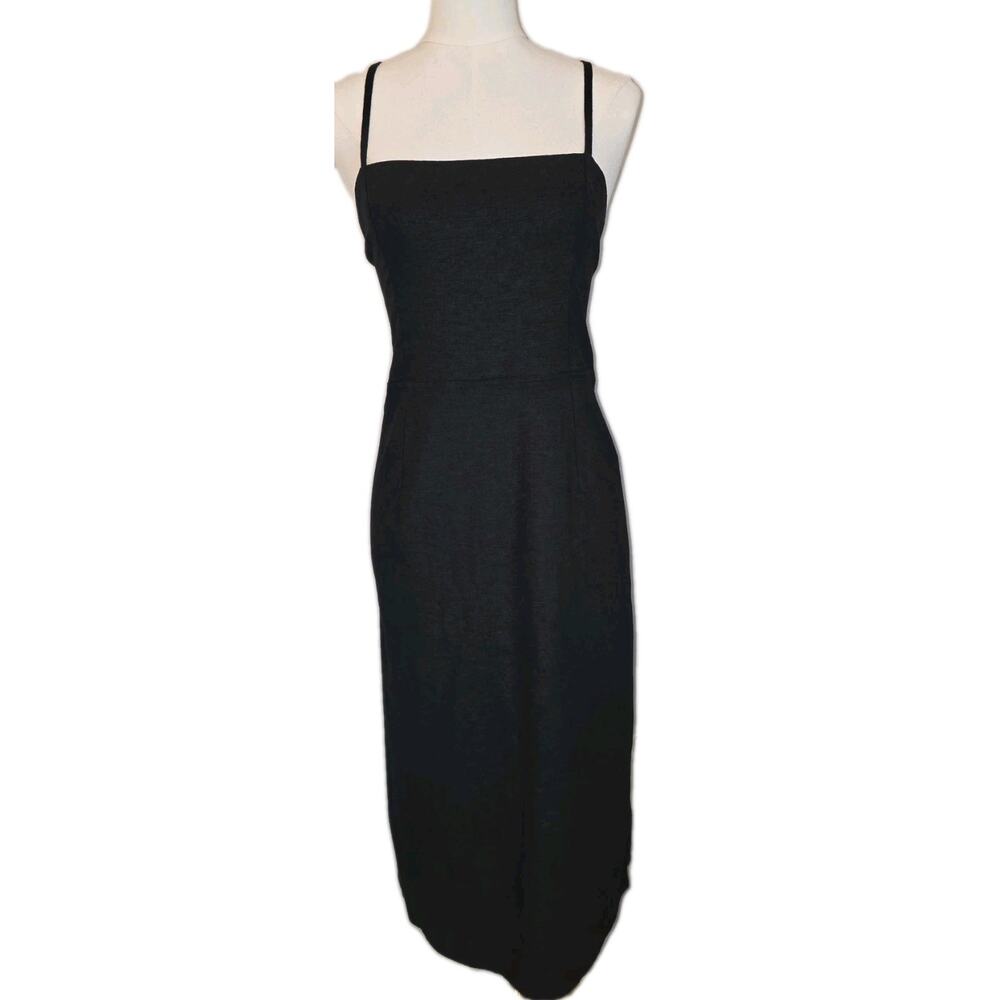 NWT 14 Black Lace-Up Back Midi‎ Dress Linen Blend w/Zip Back Wild Fable MSRP $30